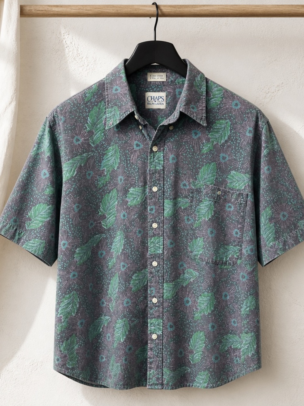 90’s Vintage Chaps Ralph Lauren Floral Button Up Shirt Purple Green Cotton -XXL